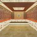 Elegant SPA Sauna Interior Design With Wooden Ceiling Stone Walls Recessed Lighting And Tile Flooring