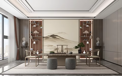 New Chinese Tea Room Tea Table 3d model