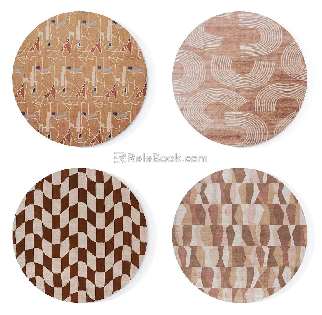 Modern Round Carpet High Orange brown Geometric Round Carpet Combination 3d model