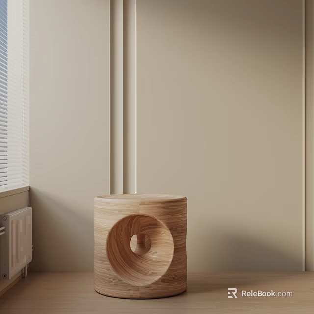 Wooden Side Table With Circular Cutout Design In Living Room Corner 3d model 