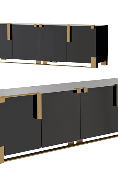 Modern Stylish Entryway Cabinet And Sideboard Design With Black Finish And Gold Accents 3d model