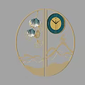 Decorative Circular Wall Clock Featuring Ginkgo Leaves Deer And Mountain Wave Designs 3d model