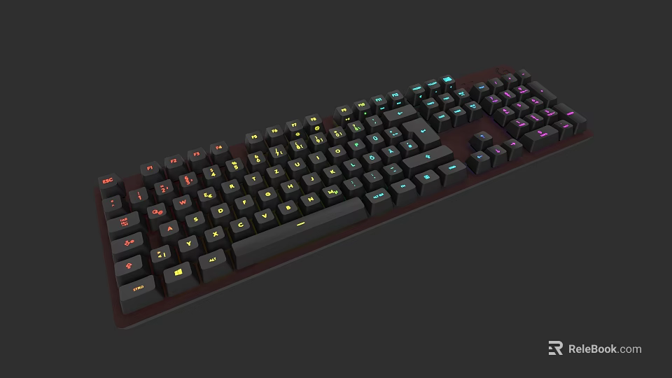 Colorful RGB Backlit Mechanical Gaming Keyboard With LED Lights And Full Size Layout 3d model 