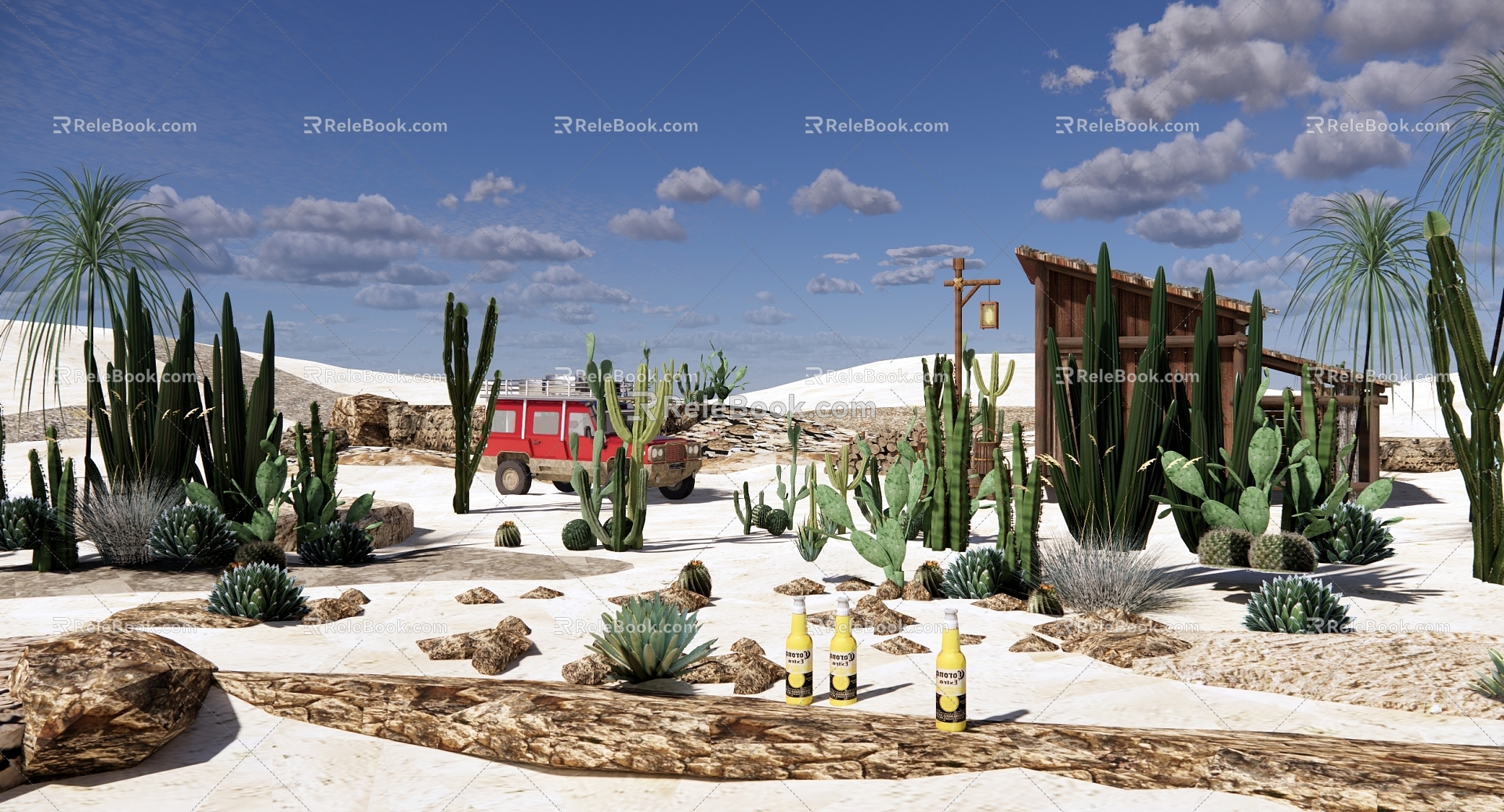 Modern Park Desert Park Landscape Desert Chalet Off-road Vehicle Desert Plant Sandy Plant Cactus Cactus Ball 3d model