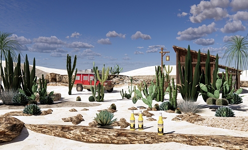 Modern Park Desert Park Landscape Desert Chalet Off-road Vehicle Desert Plant Sandy Plant Cactus Ball 3d model