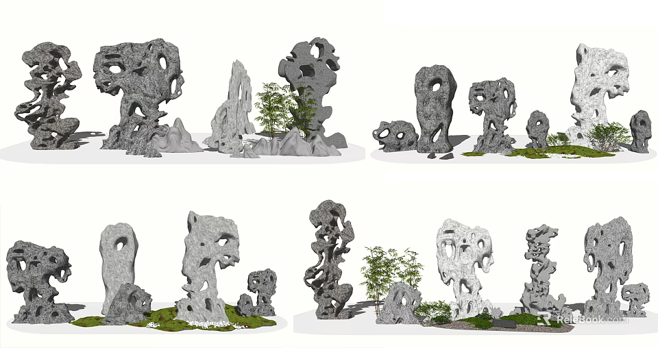 Unique Carved Stone And Wood Decorative Pieces For Garden Landscaping 3d model 