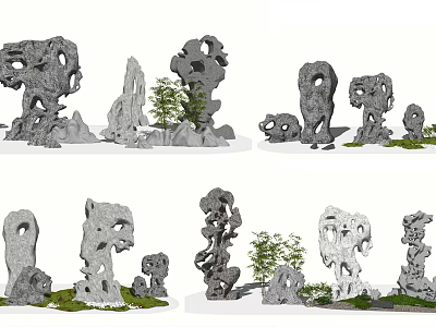 Unique Carved Stone And Wood Decorative Pieces For Garden Landscaping 3d model