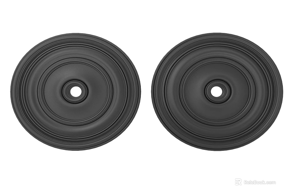Two Black Circular Ornamental Carved Decorative Plates with Intricate Patterns 3d model 