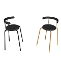 Modern Bar Stools With Black Leather Seats And Metal Frame Backrest Design