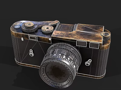 Vintage Digital Camera With Classic Metal Body Wireframe Lens Design And Control Dials 3d model