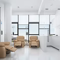 Modern Bright Lounge Interior With Beige Leather Recliners Large Windows And White Cabinets
