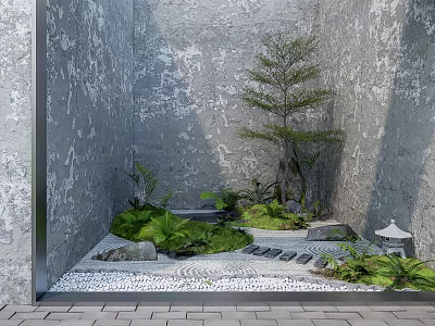 Modern landscape sketch courtyard sketch plant pile fern stone landscape tree 3d model