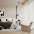 Modern Bedroom Interior Design With Gray White Bedding Abstract Painting Wardrobe And Window Chair