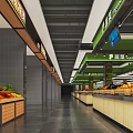 Supermarket Grocery Store With Vegetable Fruit Section Wooden Shelves Fresh Produce Spacious Aisles