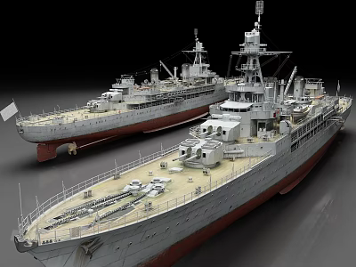 Two Detailed Military Warship Models With Deck And Mast Structures 3d model