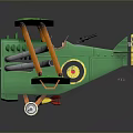 Green Toy Biplane Model With Yellow Black Emblems And Orange Struts