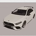White Mercedes AMG Hatchback With Sporty Body Kit And Black Wheels In Modern Garage