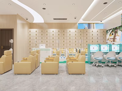 Hospital Outpatient Clinic Interior With Comfortable Chairs Lockers And Examination Stations 3d model
