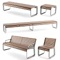 Modern Wooden Outdoor Bench And Chairs With Metal Frame For Garden Use