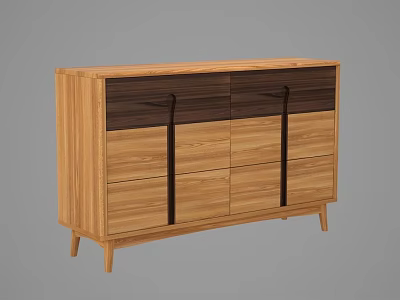 Modern Minimalist Light Oak Sideboard with Drawers Cabinet Doors and Black Handles 3d model