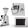 Modern White Kitchen Appliances Including Coffee Grinder Stand Mixer And Microwave