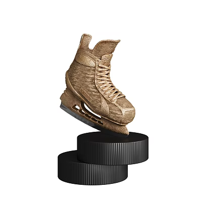 Decorative Ornament Set With Ice Skate Figurine On Black Textured Cylindrical Bases 3d model