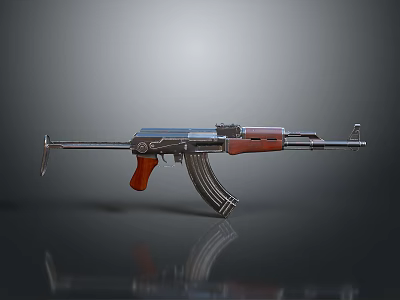Classic Assault Rifle With Wooden Stock Red Grip And Metal Body Design 3d model