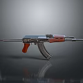 Classic Assault Rifle With Wooden Stock Red Grip And Metal Body Design