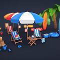 Beachwear And Accessories Featuring Flip Flops Umbrella And Beach Chairs 3d model