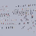 Large Group of People on Gray Background with Various Poses and Colored Clothing