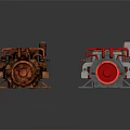 Rusted and New Mechanical Equipment Side by Side with Red Pipes and Components 3d model