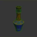 Decorative Household Glass Bottle With Wooden Cap And Carved Purple Blue Design
