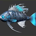 Blue Transparent Mechanical Fish Model With Detailed Tech Structure And Shiny Surface 3d model