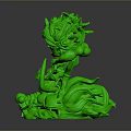 Green Fantasy Creature 3D Model With Intricate Tentacles And Curled Details