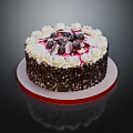 Delicious Chocolate Cake Topped With Whipped Cream Fresh Cherries And Chocolate Shavings On Red Plate