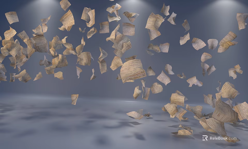 Flying Paper Fragments Scattered In Gray Background With Soft Lighting 3d model