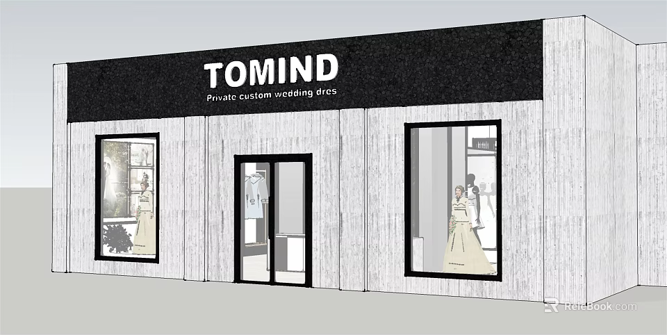 TOMIND Private Custom Wedding Dress Storefront With Bridal Gown Displays And Windows 3d model 