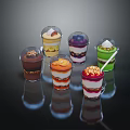 Layered Dessert Cups with Various Colors Layers and Fresh Fruits Nuts Cream Toppings
