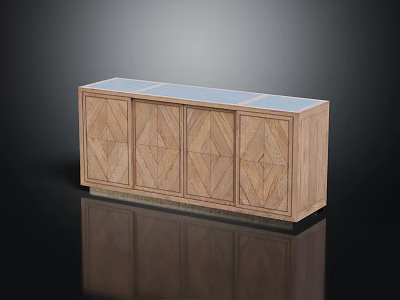 Modern Wooden Entryway Console Cabinet With Chevron Pattern Doors And Glass Top 3d model