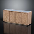 Modern Wooden Entryway Console Cabinet With Chevron Pattern Doors And Glass Top