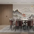 Private Dining Room With Mountain Murals And Natural View 3d model