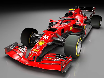 Red Ferrari F1 Racing Car With Number 16 Shell Logo And Streamlined Design 3d model