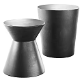 Two Black Modern Side Tables with Conical and Cylindrical Shapes Matte Finish