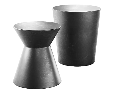 Two Black Modern Side Tables with Conical and Cylindrical Shapes Matte Finish 3d model