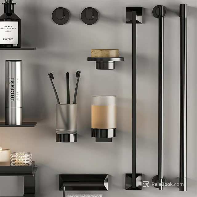 Modern Black Metal Bathroom Accessories With Toothbrush Holder Soap Dish And Tumbler 3d model 