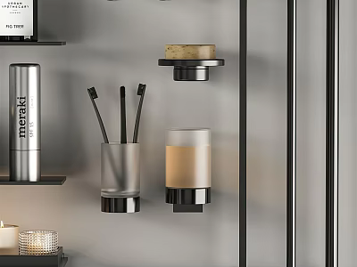 Modern Black Metal Bathroom Accessories With Toothbrush Holder Soap Dish And Tumbler 3d model