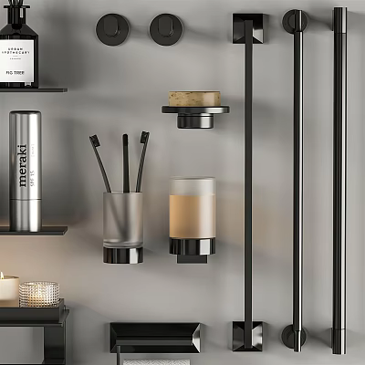 Modern Black Metal Bathroom Accessories With Toothbrush Holder Soap Dish And Tumbler 3d model
