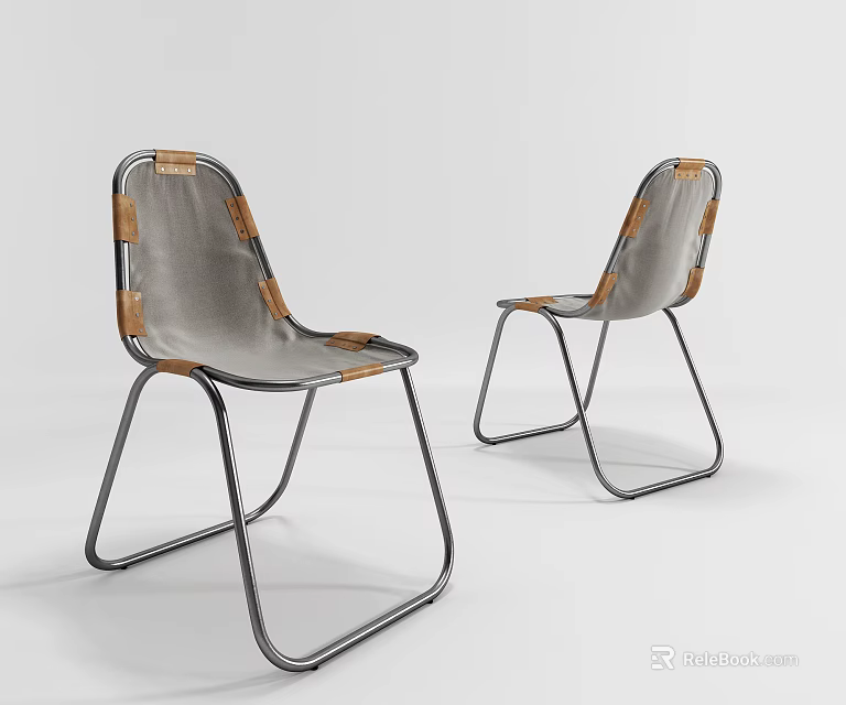 Modern Dining Chairs With Silver Metal Frame And Gray Leather Seat Design 3d model 