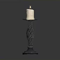 Lit Beige Candle On Decorative Braided Metal Candlestick Stand With Smooth Base
