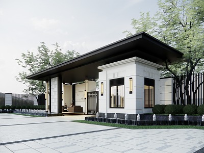 New Chinese Style Gate Community Entrance Gate Community Mentou Community People's Bank Car Bank Entrance and Exit Community Booth Community Security Pavilion 3d model